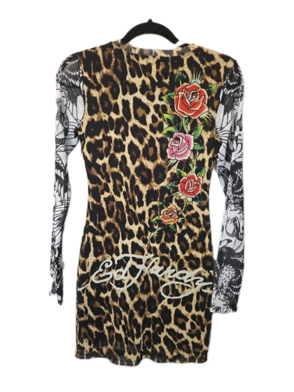 Ed Hardy Dolls Kill Sz Small Leopard Mesh Bodycon Mini Dress Virgin Mary Graphic - Picture 2 of 12